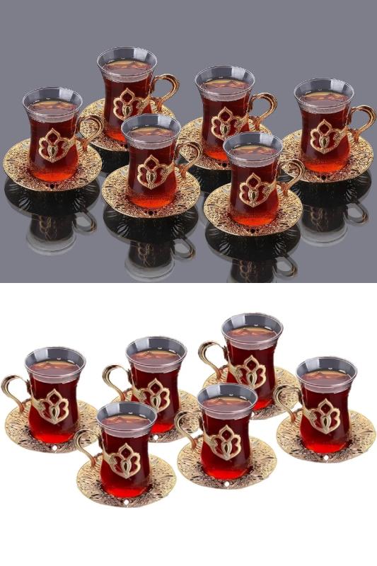 6 Kişilik Lüks Harman Çay Seti Otantik Çay Bardağı Takımı Gold