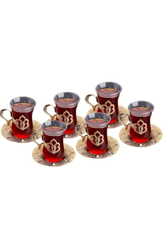 6 Kişilik Lüks Harman Çay Seti Otantik Çay Bardağı Takımı Gold