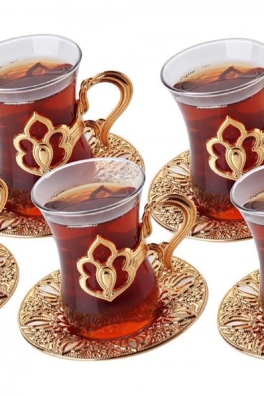 6 Kişilik Lüks Harman Çay Seti Otantik Çay Bardağı Takımı Gold