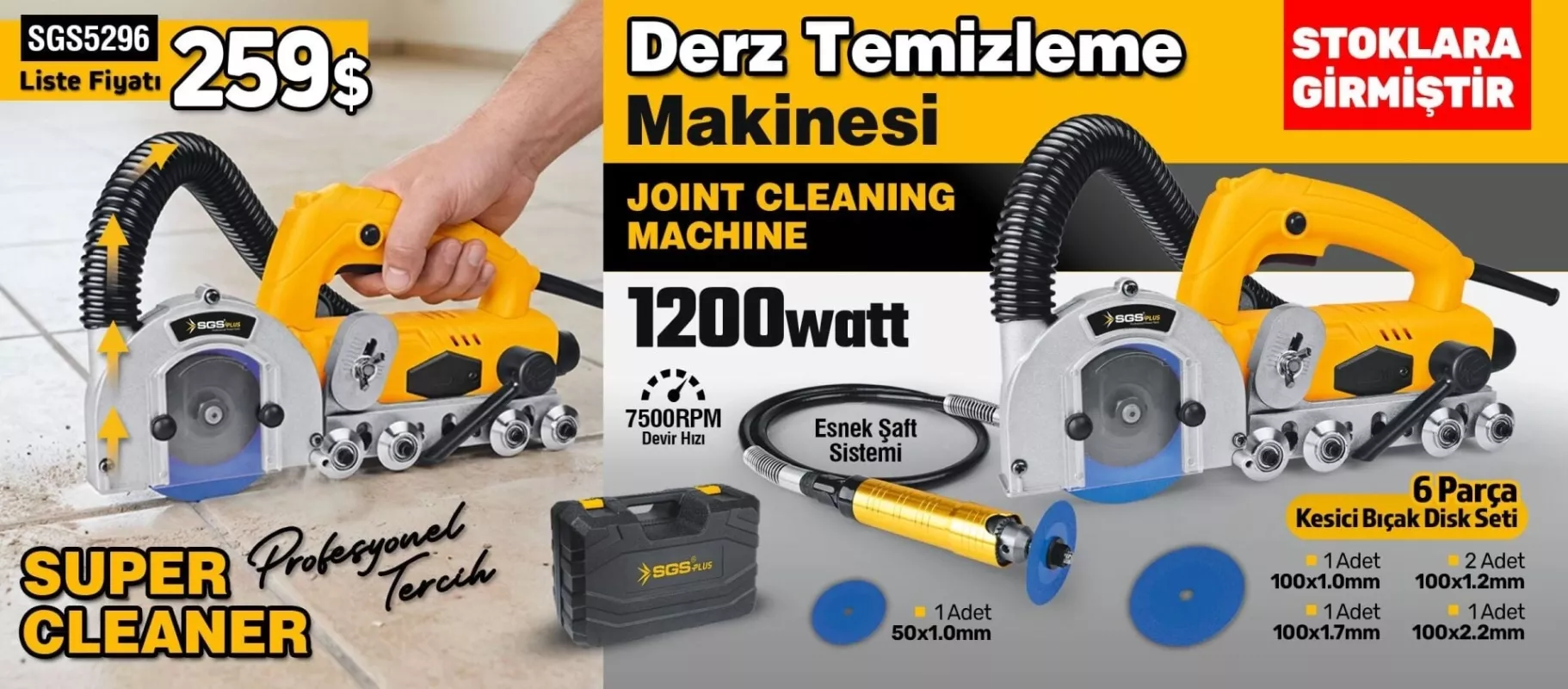 SGS5296 1200W Profesyonel Derz Temizleme Makinesi Seti