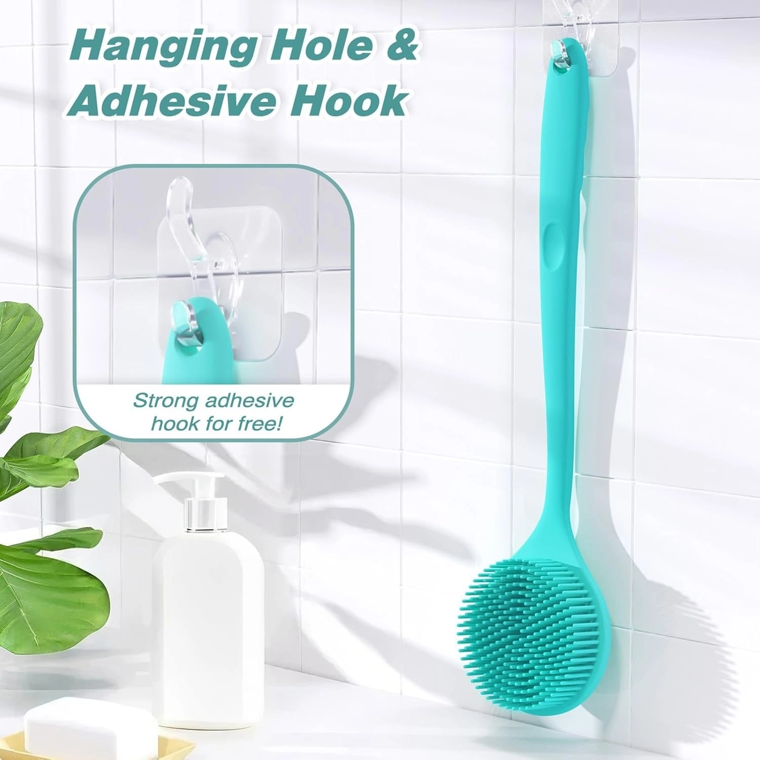 1 Adet Çift Taraflı Silikon Uzun Saplı Banyo Fırçası Yumuşak Uçlu Vücut Fırçası 8 X 40 Cm