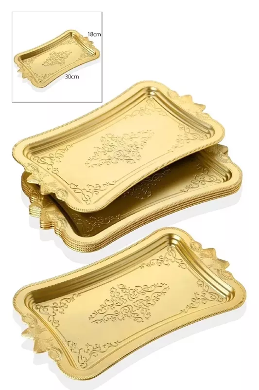 1 Adet Gold Dekoratif Metal Sunum Tepsisi Tek Kişilik Sunum Tepsisi 25 x 17 cm