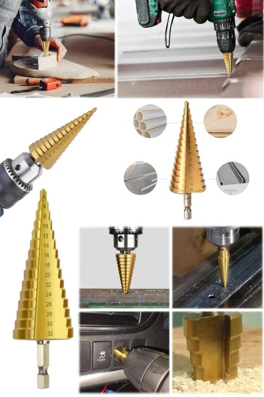 1 Adet Kademeli Matkap Ucu Delik Delme Adım Adım Delik Kesici Delici Aparat 4-32Mm