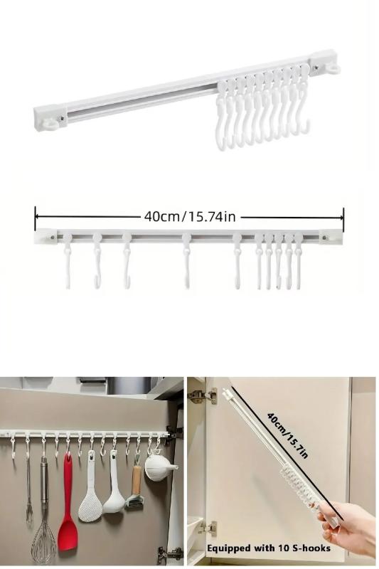 10 Kancalı Çok Amaçlı Yapışkan Askı Hareketli Askılık Mutfak Banyo Askısı 40 Cm