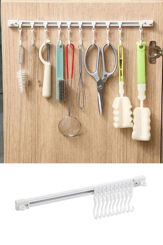 10 Kancalı Çok Amaçlı Yapışkan Askı Hareketli Askılık Mutfak Banyo Askısı 40 Cm