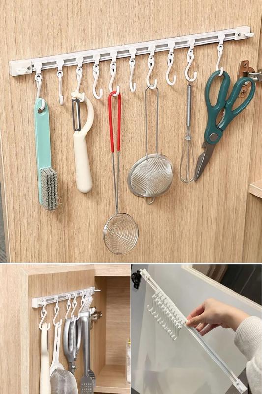10 Kancalı Çok Amaçlı Yapışkan Askı Hareketli Askılık Mutfak Banyo Askısı 40 Cm