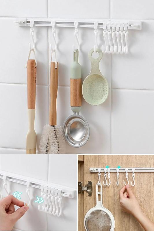 10 Kancalı Çok Amaçlı Yapışkan Askı Hareketli Askılık Mutfak Banyo Askısı 40 Cm