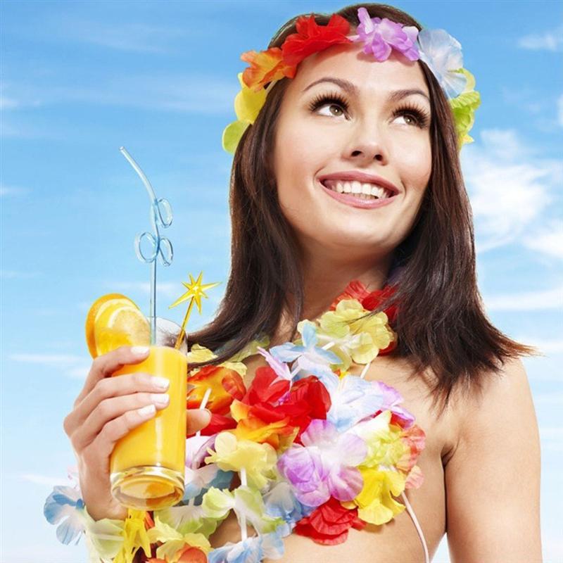 Rengarenk Hawaii Kolye Taç Bileklik Seti - 4 Parça