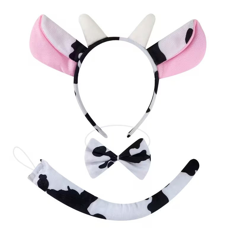İnek Kostüm Aksesuar Seti 3’lü - Taç Papyon Kuyruk