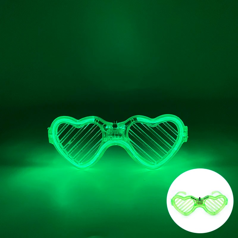 Yeşil LED Işıklı Kalp Gözlük – 3 Modlu