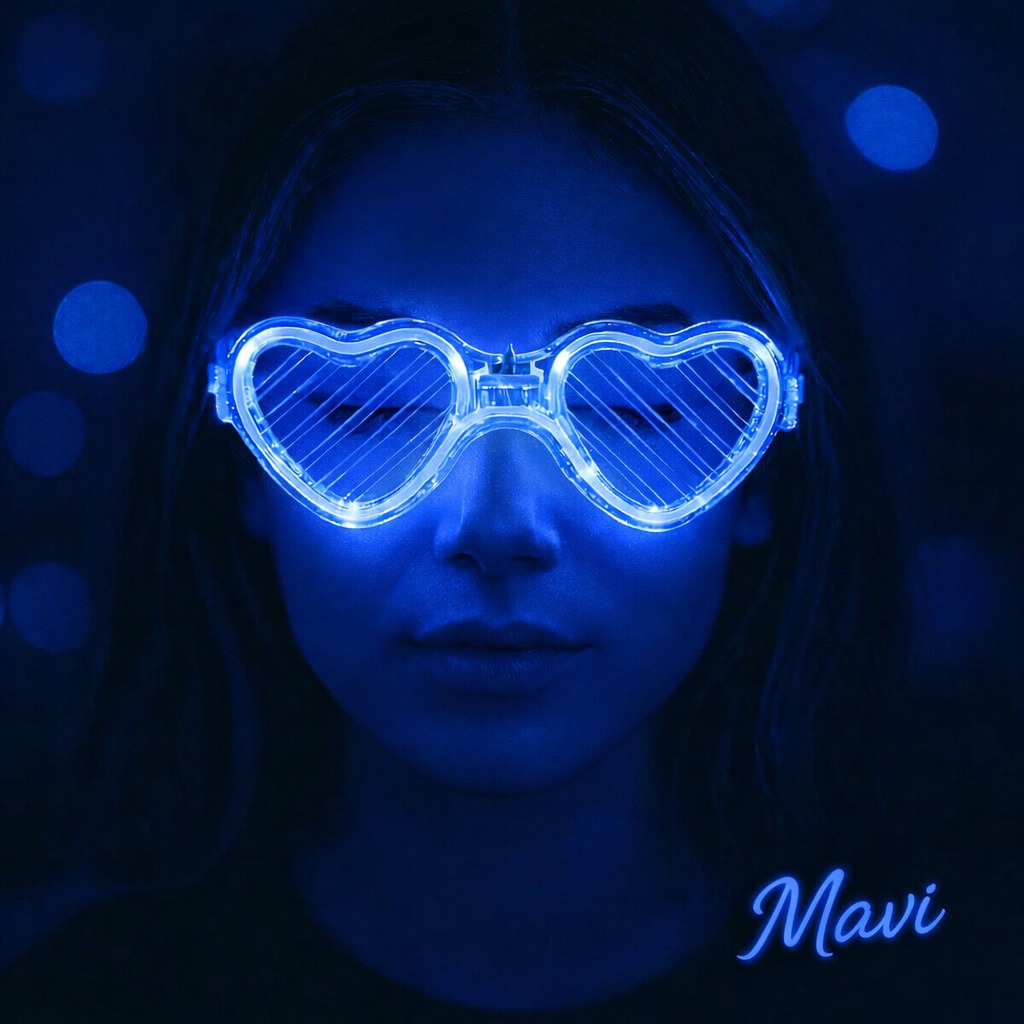 Mavi LED Işıklı Kalp Gözlük – 3 Modlu