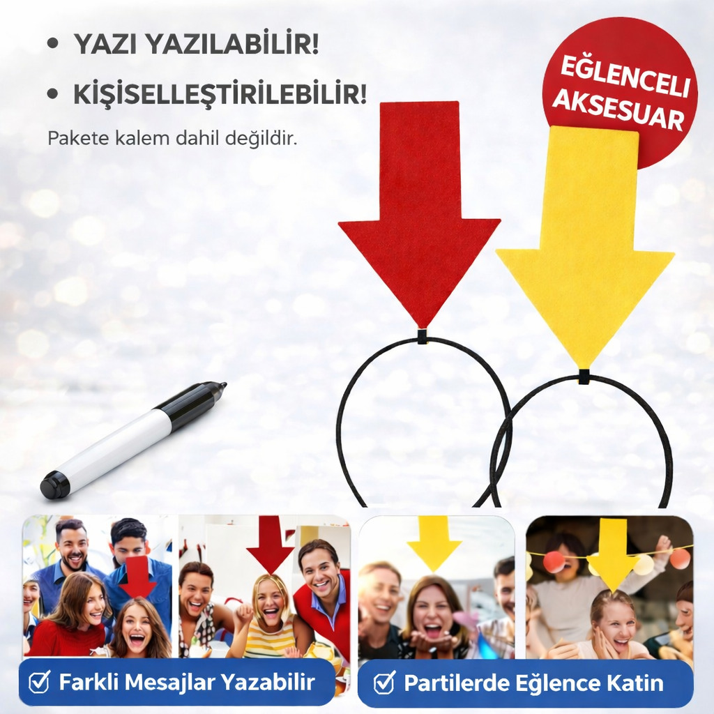 Kişiselleştirilebilir Ok İşaretli Mesaj Tacı Seti (Sarı-Kırmızı)
