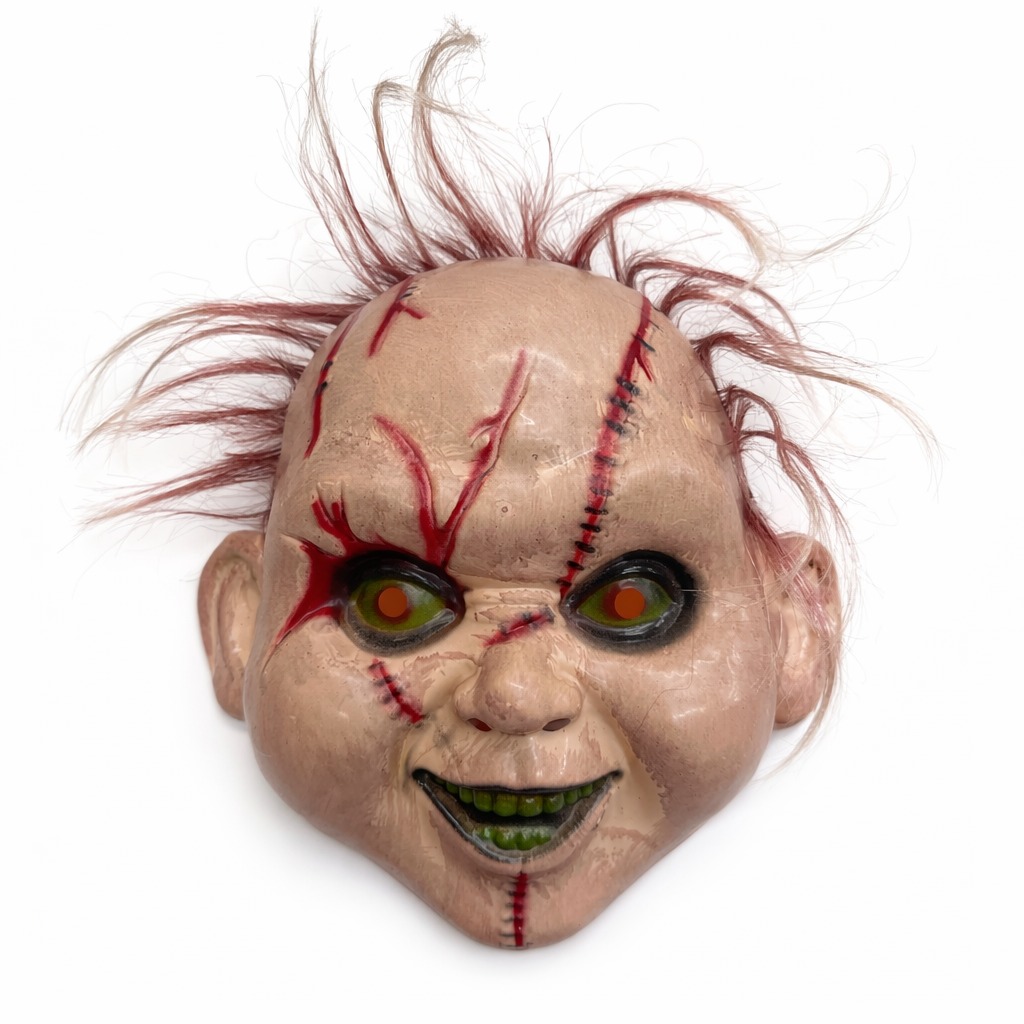 Saçlı Chucky Korku Maskesi – Gerçekçi Dikişli ve Detaylı Maske