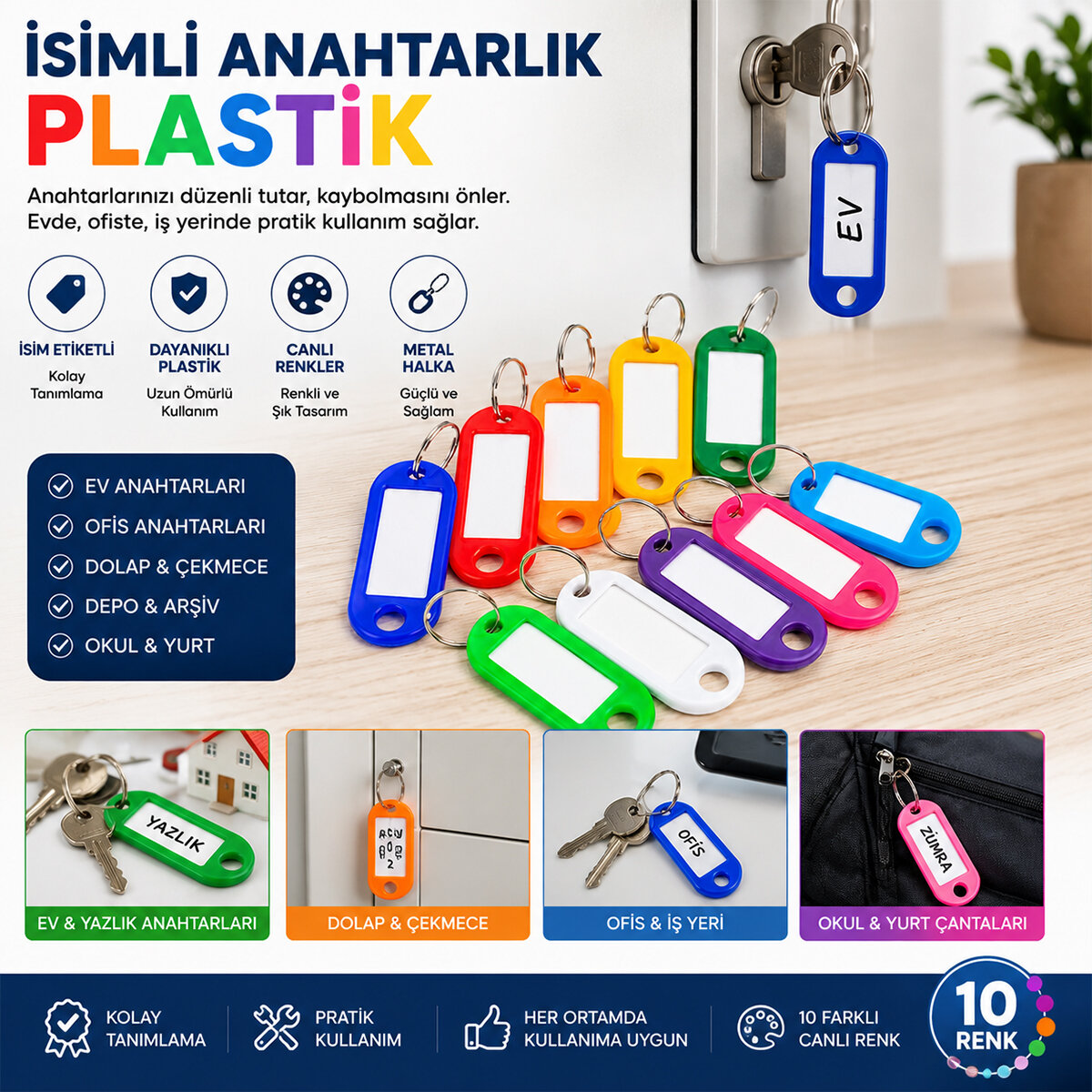 Boş İsimli Anahtarlık - Plastik - Karışık Renk - Kişiselleştirilebilir - 1 Adet