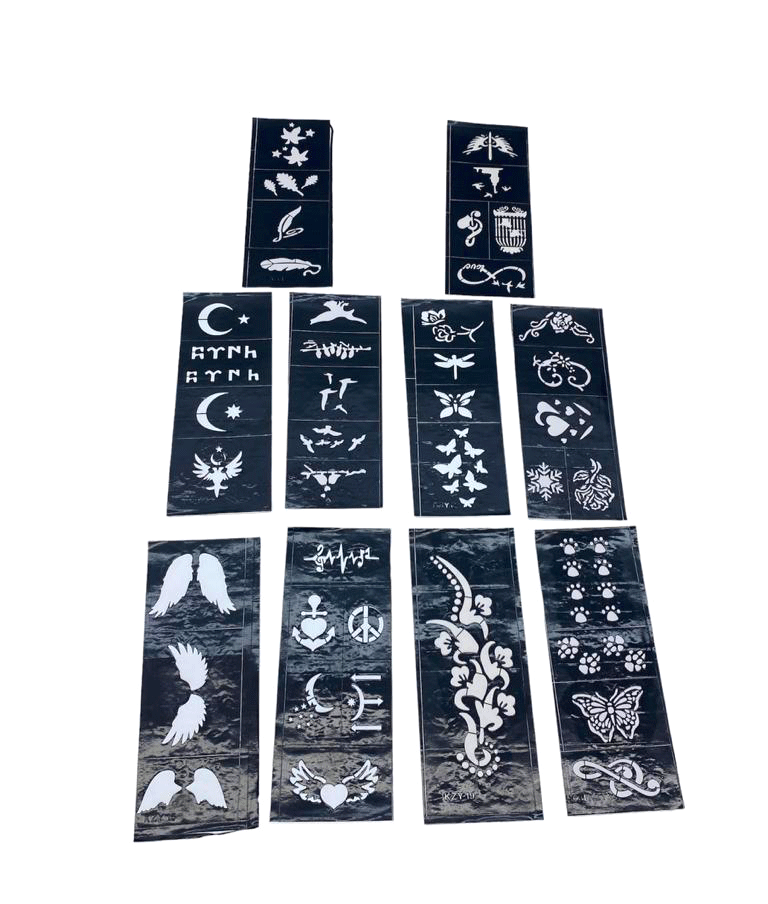 Karışık Desenli Tüp Kına Şablonu - 10’lu Paket - 8x20 cm