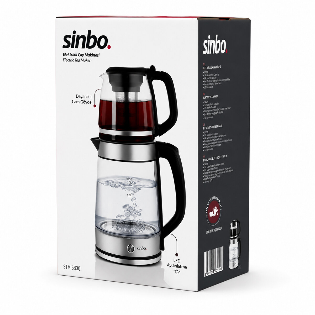 Sinbo 2’si 1 Arada Çaycı - Kettle - 2.0L + 1.2L Kapasite - Cam Gövde