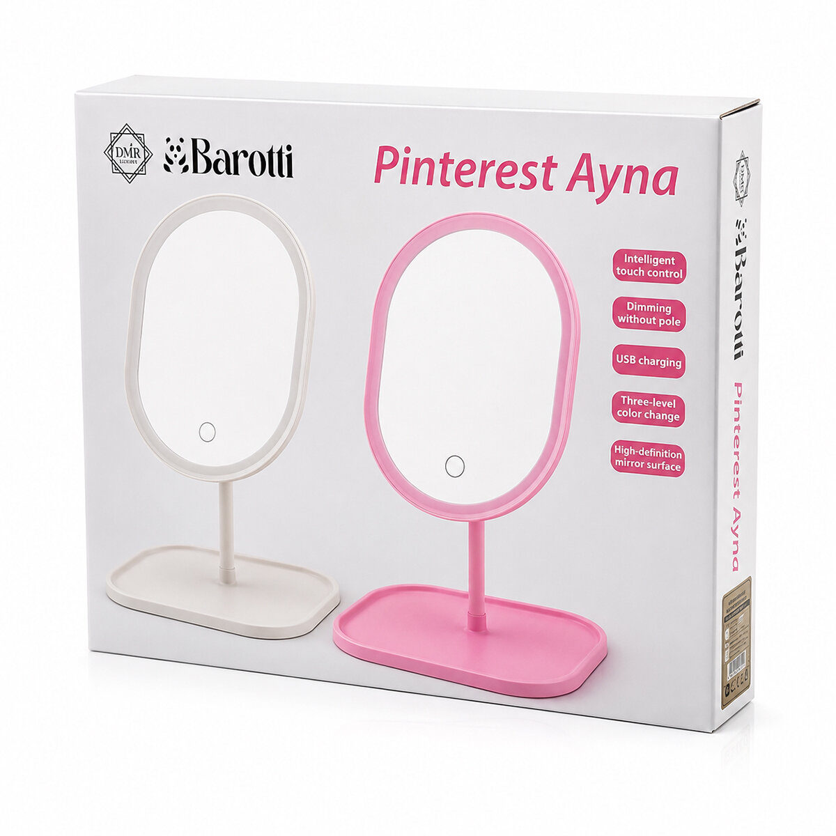 Işıklı Oval Makyaj Aynası - Dokunmatik - USB Şarjlı - 3 Kademe Işık Seviyesi - Takı Tepsili 