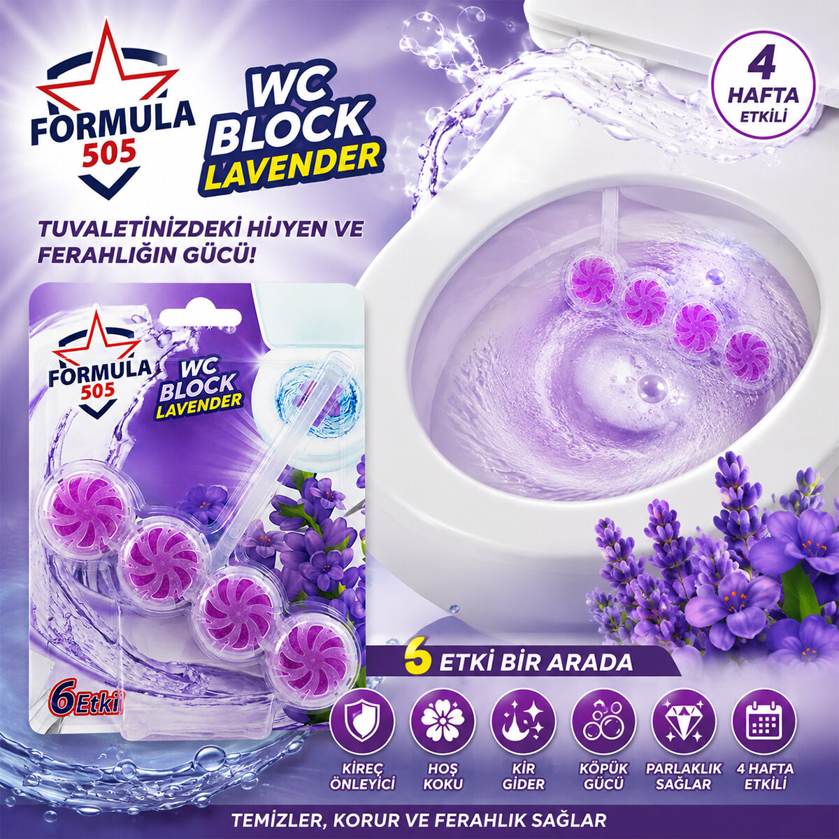 4’lü WC Blok - Lavanta Kokulu - 2 Adet - 6 Etkili - 200 gr