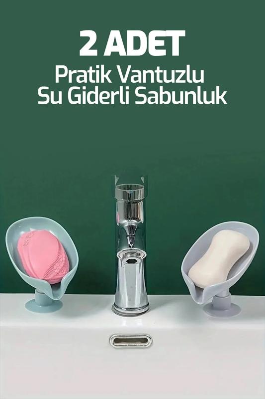2 Adet Pratik Vantuzlu Su Giderli Plastik Katı Sabunluk