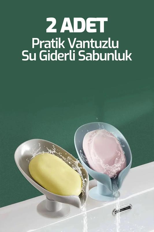 2 Adet Pratik Vantuzlu Su Giderli Plastik Katı Sabunluk