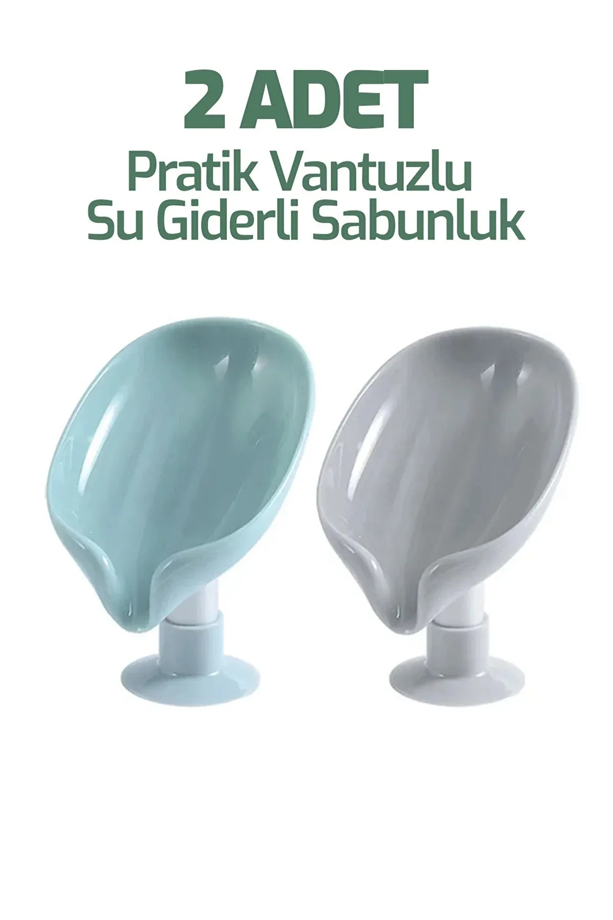 2 Adet Pratik Vantuzlu Su Giderli Plastik Katı Sabunluk