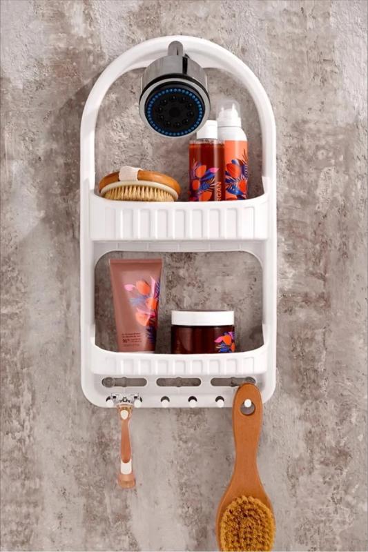 2 Katlı Paslanmaz Banyo Düzenleyici Şampuanlık Raf Plastik Banyo Rafı