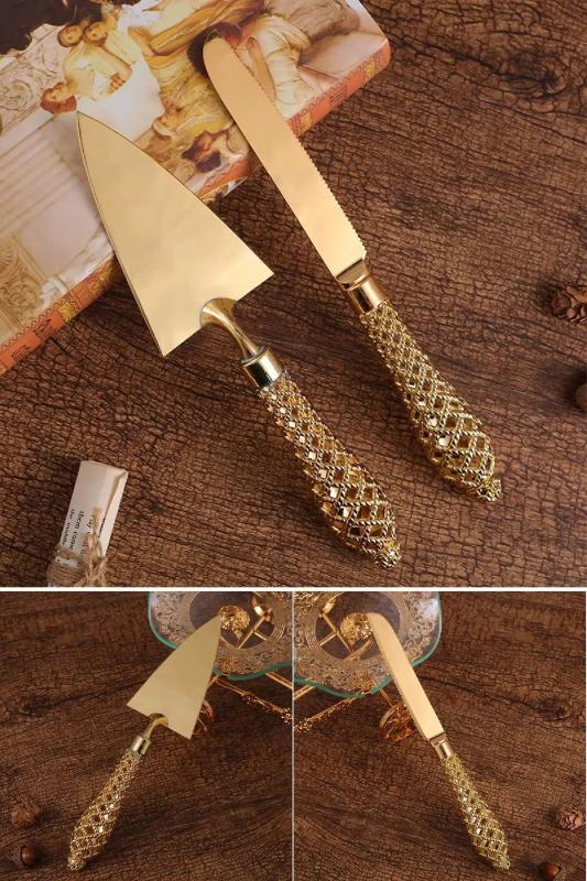 2’li Lüks GOLD Spatula ve Bıçak Seti Pasta Kek Servis Sunum Seti