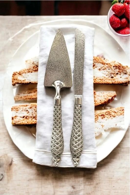 2’li Lüks Gümüş Renk Spatula ve Bıçak Seti Pasta Kek Servis Sunum Seti