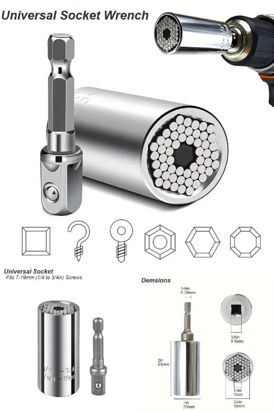 2 Li Set Çok Amaçlı Universal Matkap Ucuna Takılan Evrensel Lokma Anahtar Takımı 7-19 mm Soket