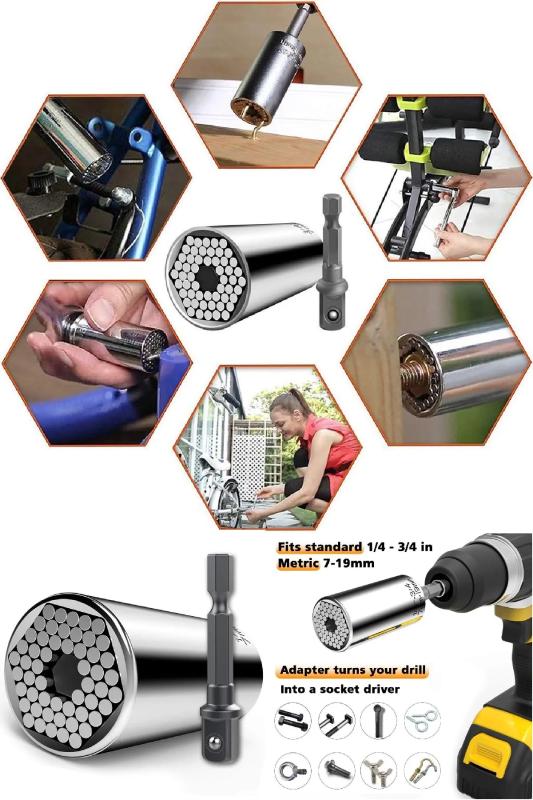 2 Li Set Çok Amaçlı Universal Matkap Ucuna Takılan Evrensel Lokma Anahtar Takımı 7-19 mm Soket