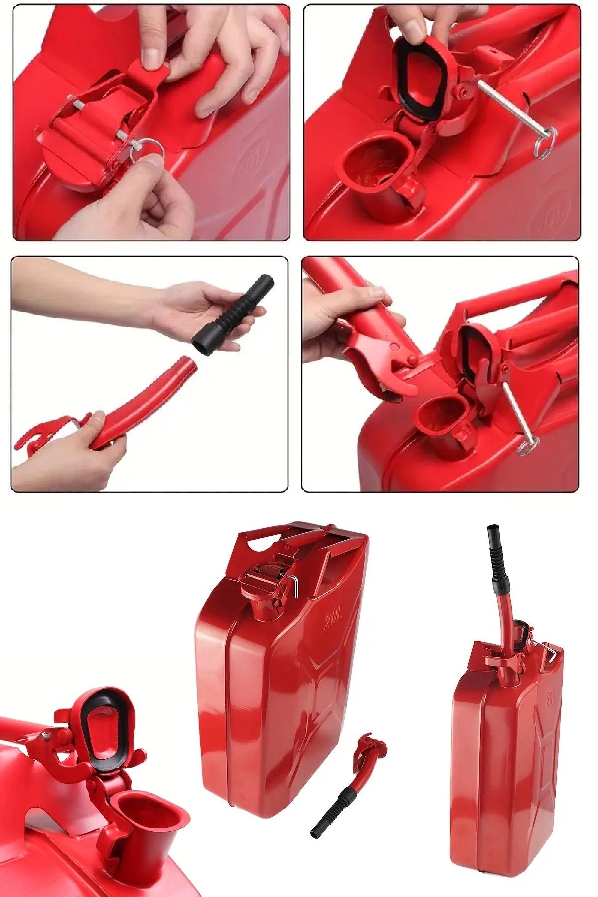20 Litre Metal Yakıt Bidonu Benzin Bidonu Mazot Bidonu Metal Kırmızı Dolum Aparatlı