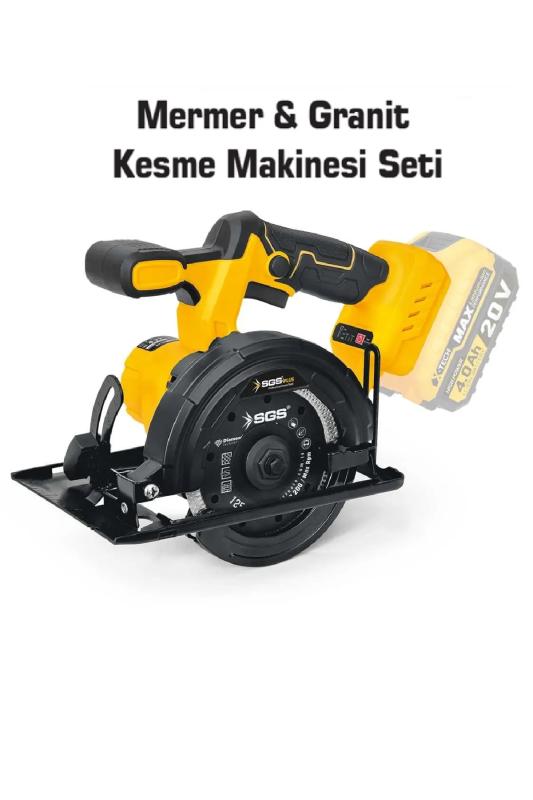 20V Akülü Mermer ve Granit Kesme Makinesi 125 MM Şarjlı 4.0Ah Kömürsüz Motor Mermer Kesme Hızlı Şarj