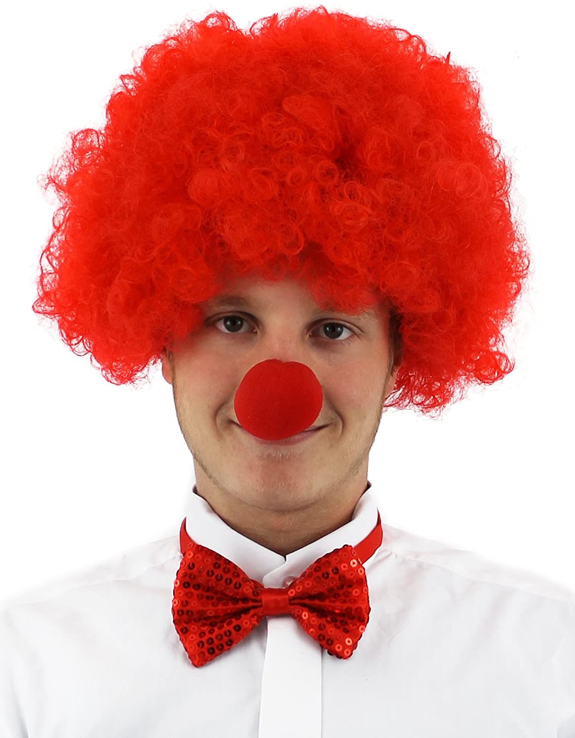 Kırmızı Renk Kıvırcık Afro Palyaço Seti
