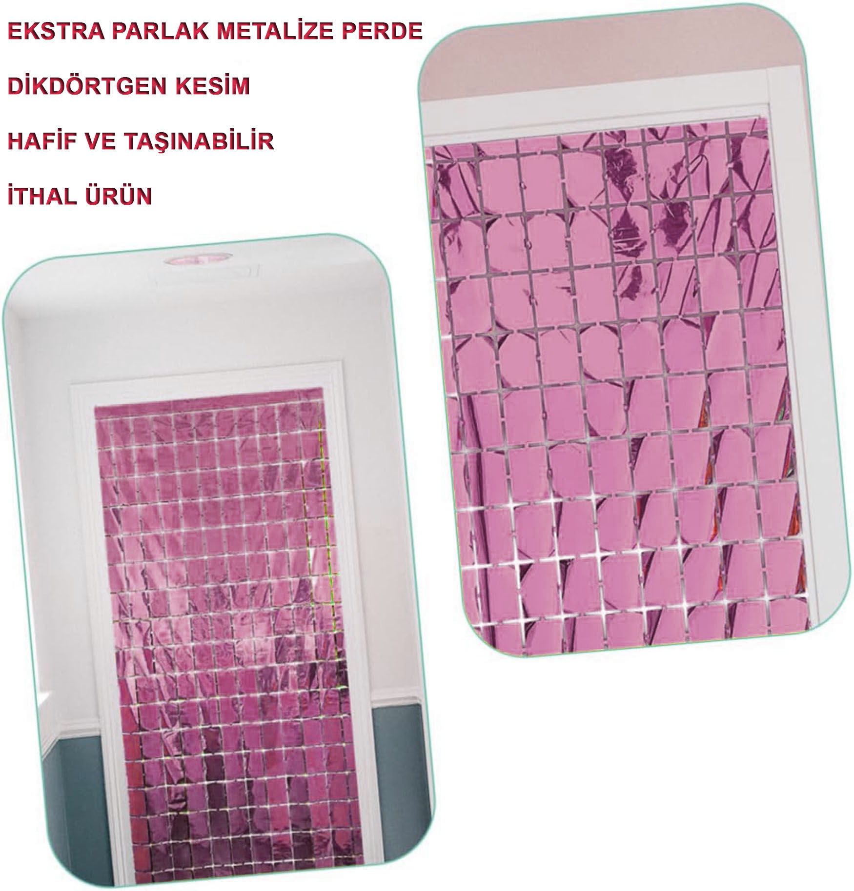 Ekstra Metalize Rose Gold Disko Kapı Perdesi