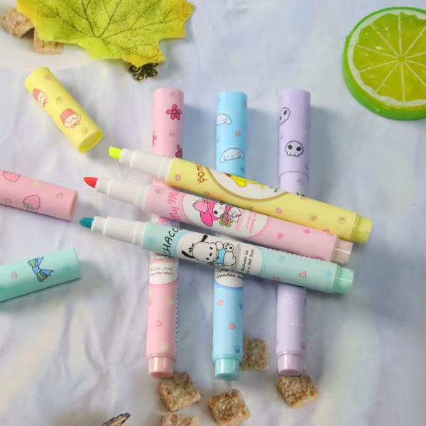6’lı Fosforlu Kalem Seti - Sanrio Karakterleri, Kuromi, Hello Kitty