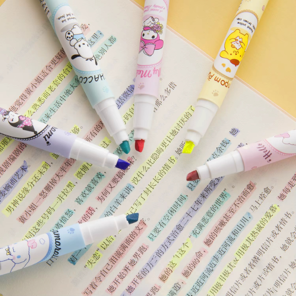 6’lı Fosforlu Kalem Seti - Sanrio Karakterleri, Kuromi, Hello Kitty