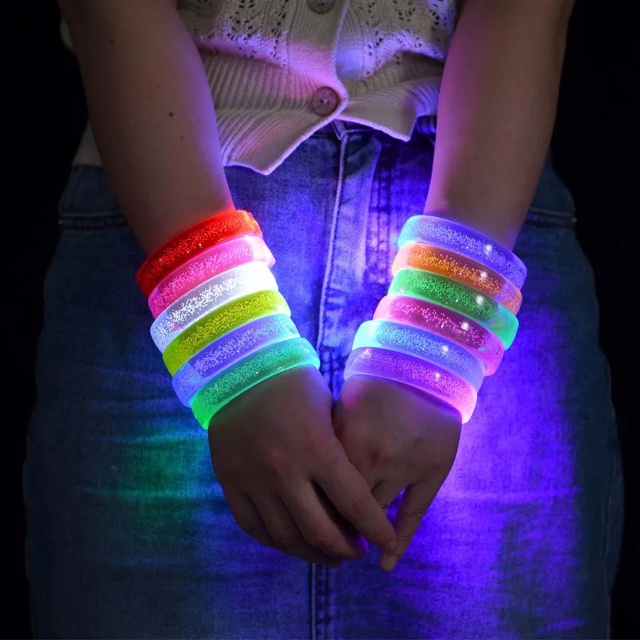Kırmızı Led Işıklı Baskı Yapılabilen Pilli Bileklik Bilezik 1,5 cm Genişlik