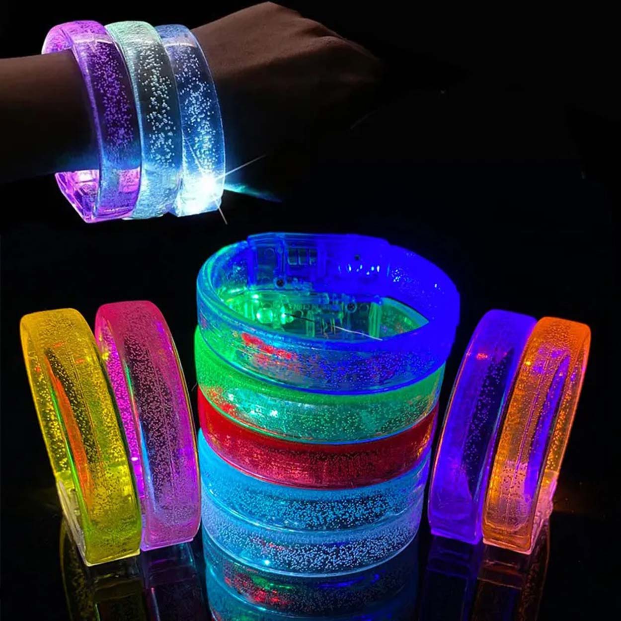 Kırmızı Led Işıklı Baskı Yapılabilen Pilli Bileklik Bilezik 1,5 cm Genişlik