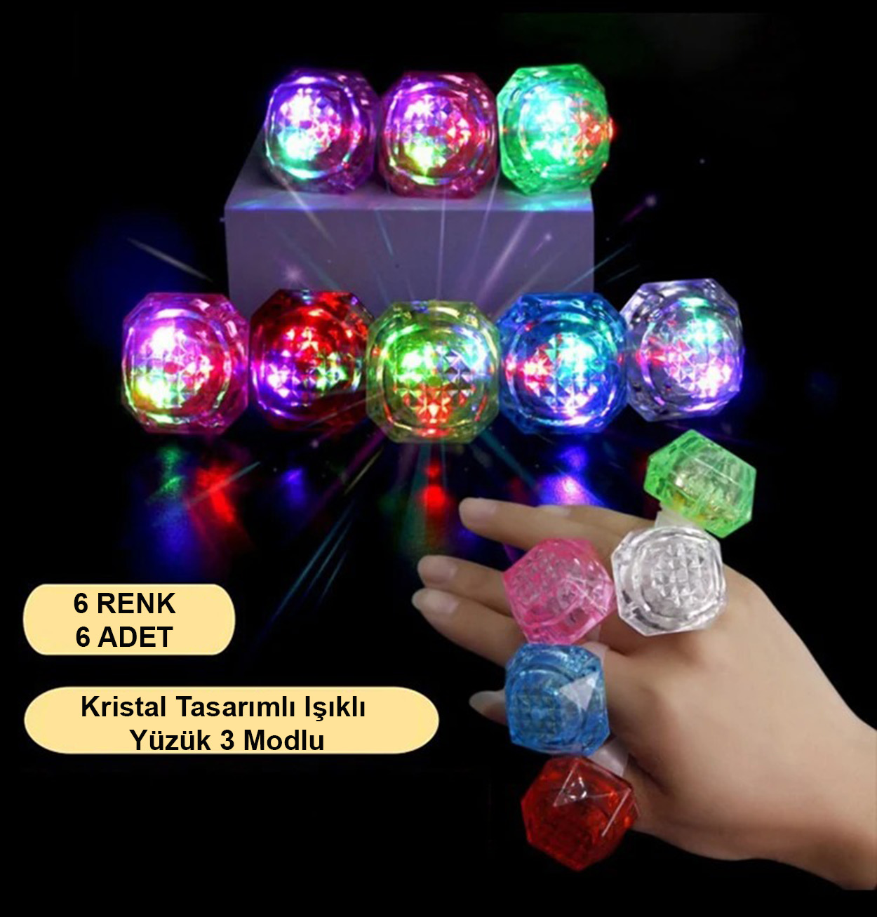 6’lı Kristal LED Parti Yüzük Seti