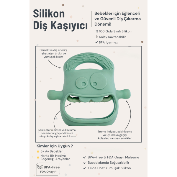 Koyu Yeşil Bebek Silikon Diş Kaşıyıcı
