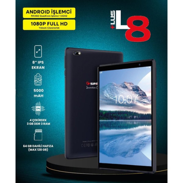 8’’ IPS Ekran 4 Çekirdek 3GB/64GB Tablet Pc