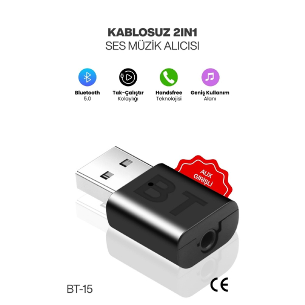 2’si 1 Arada Tak Çalıştır Kablosuz Aux RX/TX Transmitter Ses Alıcı Verici