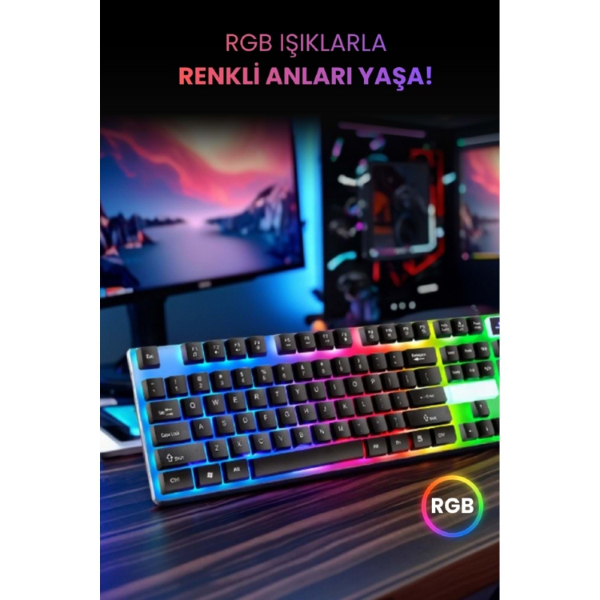 Kablolu Işıklı Gaming Standart Türkçe Q Klavye Ve Mouse Seti
