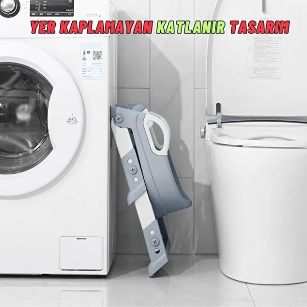 Gri Merdivenli Basamaklı Çocuk Klozet Adaptörü Tuvalet Eğitimi Alıştırma Aparatı