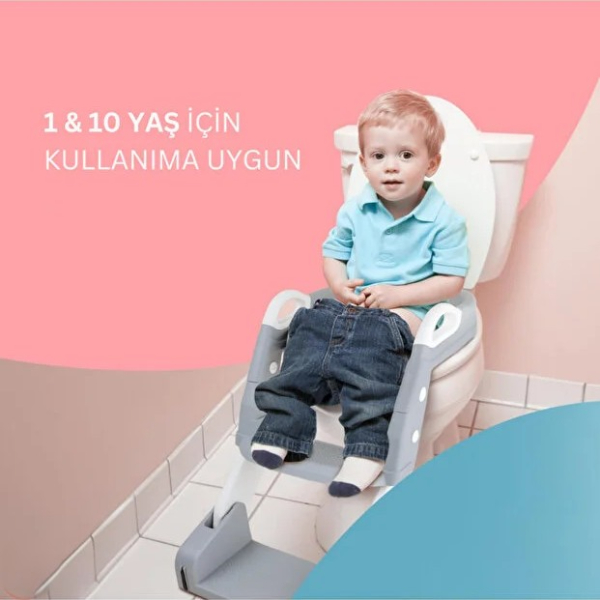 Gri Merdivenli Basamaklı Çocuk Klozet Adaptörü Tuvalet Eğitimi Alıştırma Aparatı