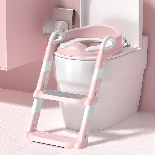 Pembe Merdivenli Basamaklı Çocuk Klozet Adaptörü Tuvalet Eğitimi Alıştırma Aparatı