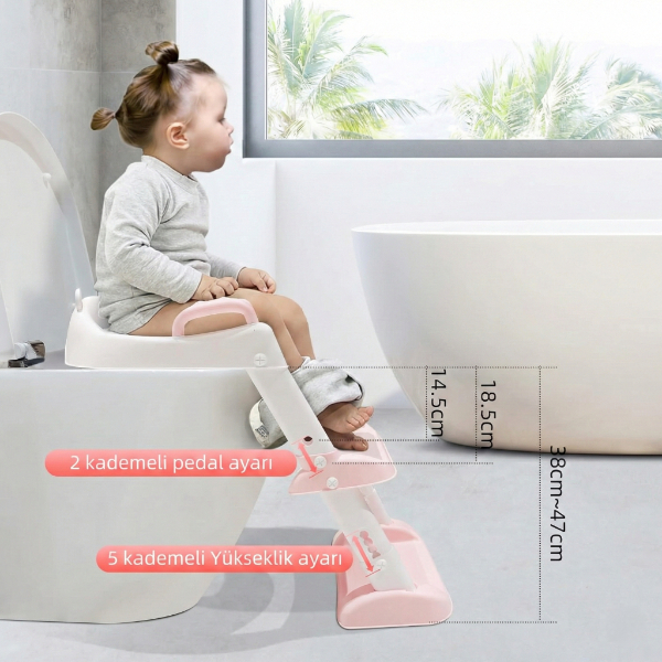 Pembe Merdivenli Basamaklı Çocuk Klozet Adaptörü Tuvalet Eğitimi Alıştırma Aparatı