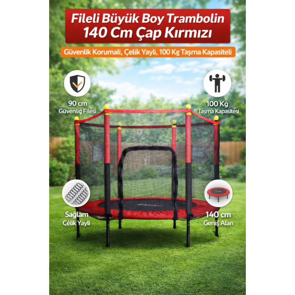 140 cm Fileli Büyük Boy Trambolin 100 kg Kapasiteli Profesyonel Seri