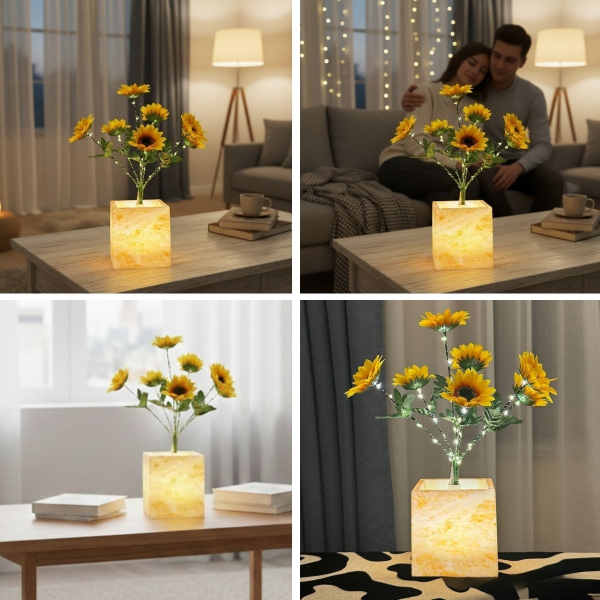 Sarı Saksılı LED Yapay Çiçek