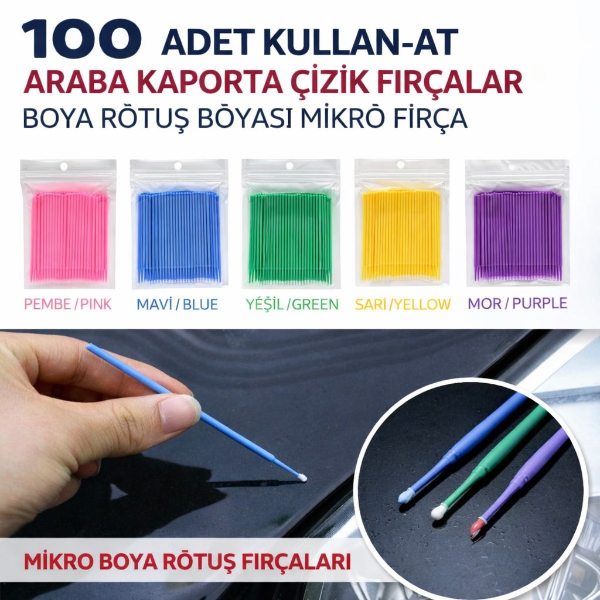 100’lü Mini Tek Kullanımlık Araba Rötuş Fırçası